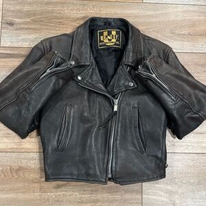 UNIK International Vintage Black/Brown Leather Moto Jacket W/ Lace Up Sides XL